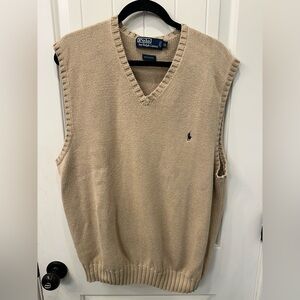 Polo Ralph Lauren Men's XL Tan Cotton V-Neck Sweater Vest